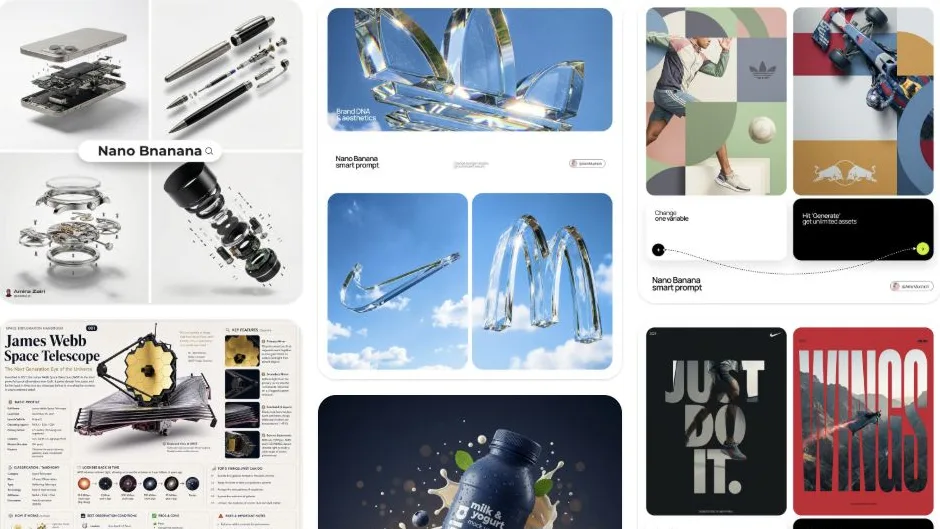 ColabaseAI inspiration gallery showing product and brand prompt examples