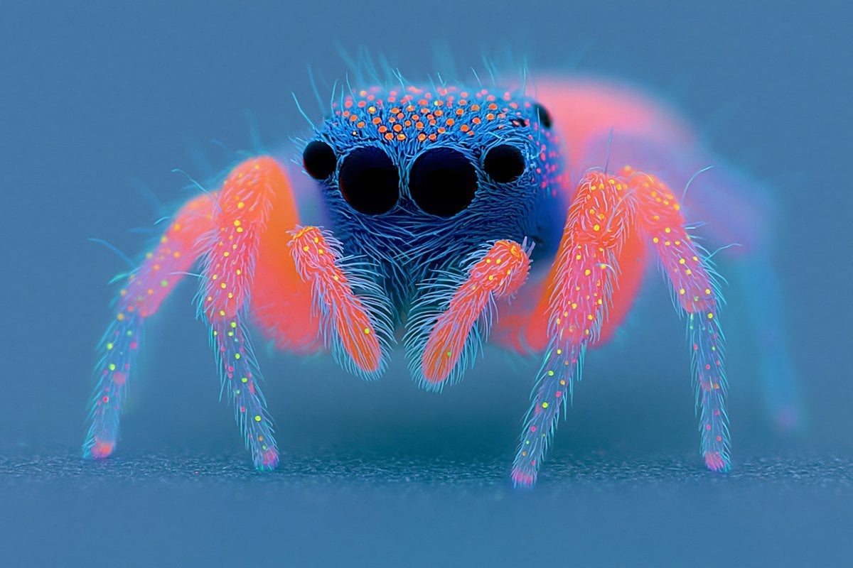 Macro Neon Jumping Spider Eyes