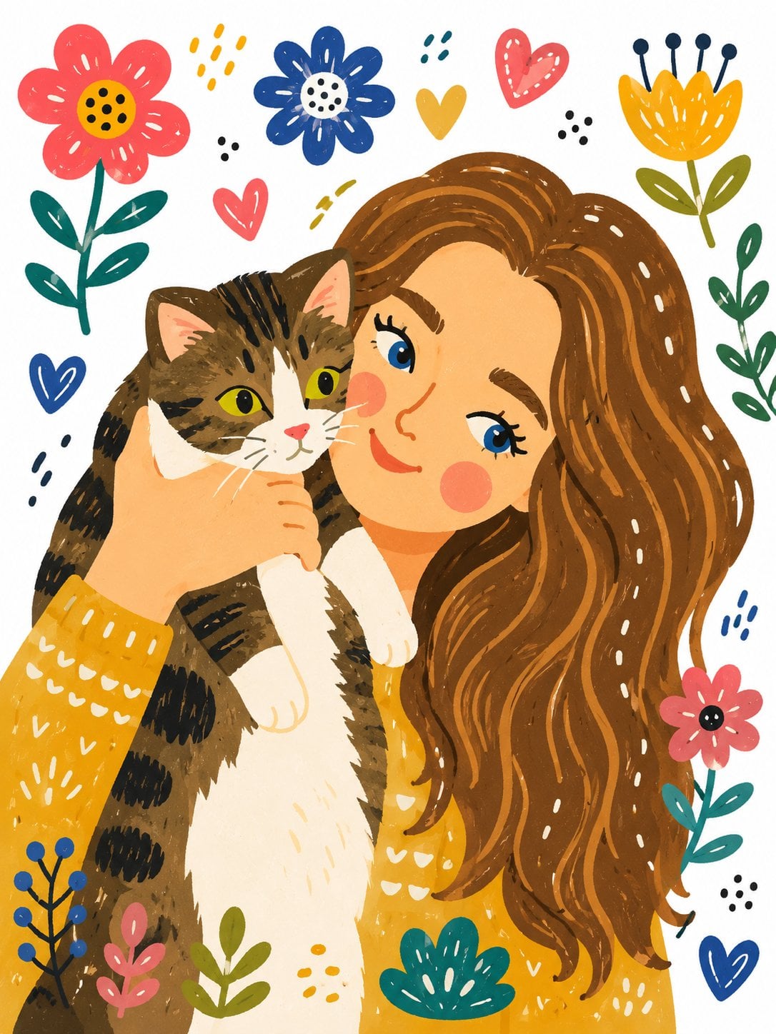 Decorative Folk Art Portrait Illustration