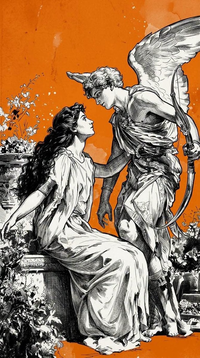 Monochrome Ink Illustration on Orange