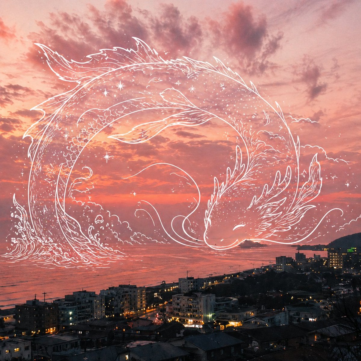 Photo and White Line Art Overlay