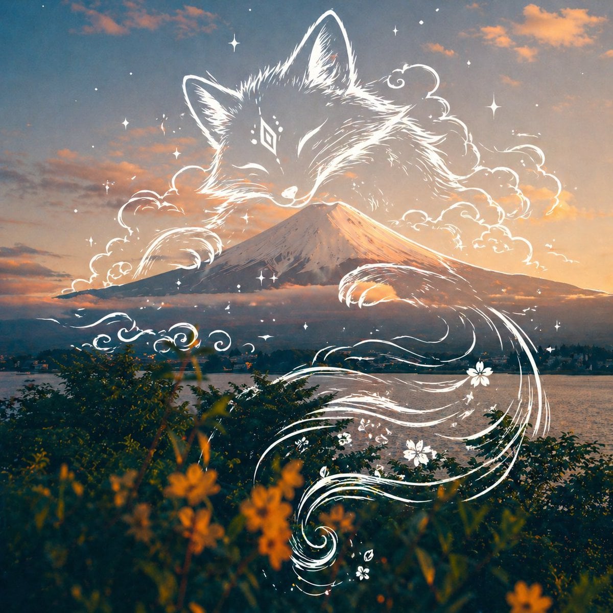 Photo and White Line Art Overlay