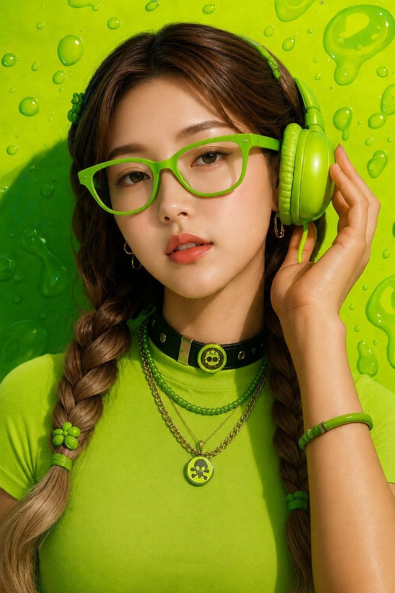 Monochromatic Lime-Green Fashion Portrait