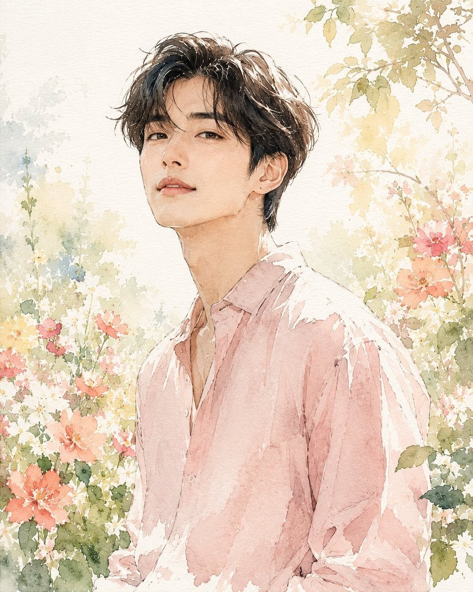 Watercolor Spring Fashion Portrait