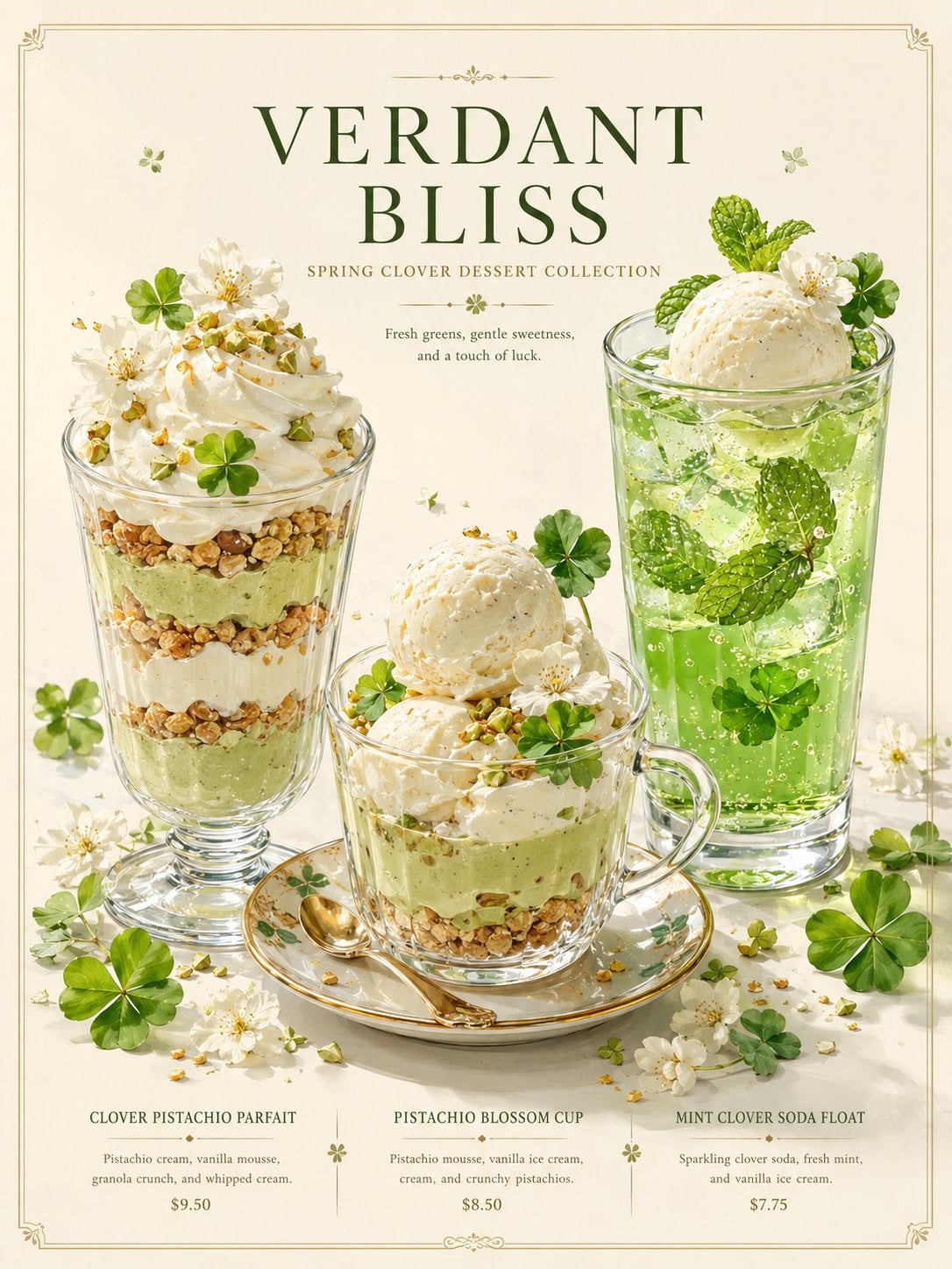 Botanical Pistachio Dessert Menu Poster