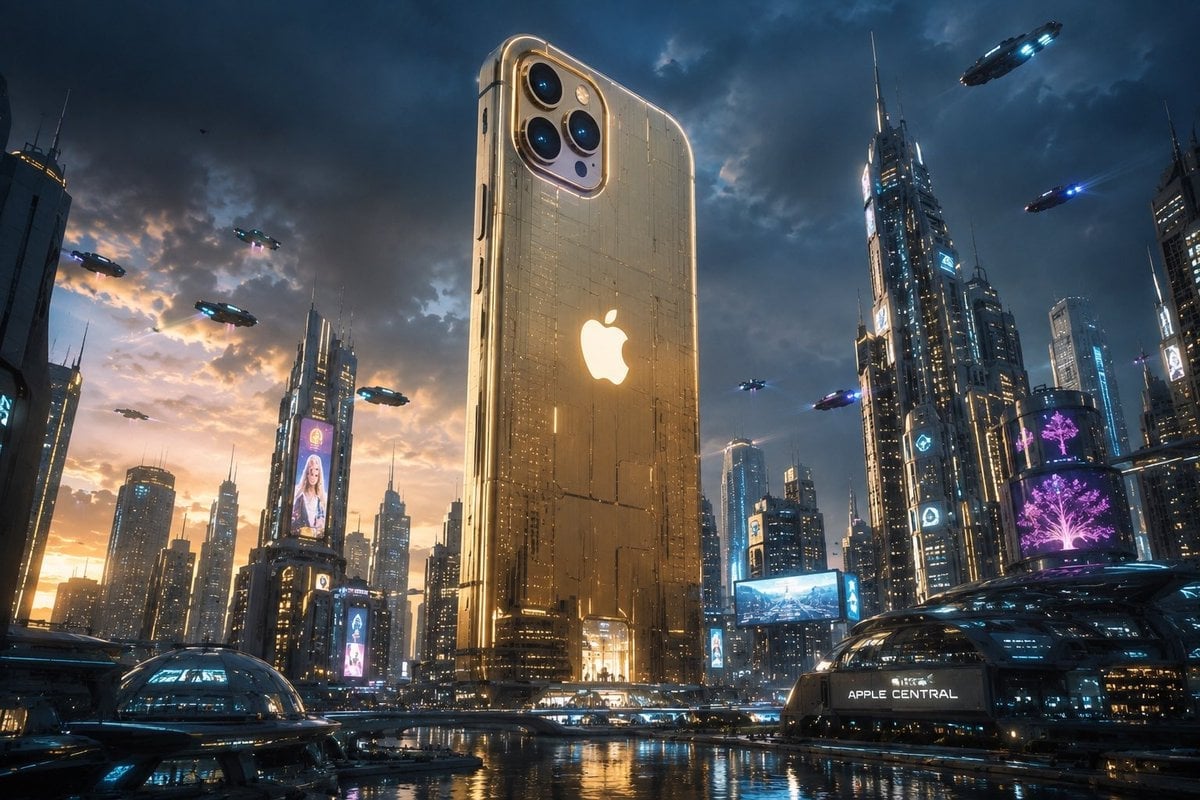 iPhone Skyscraper in Cyberpunk City