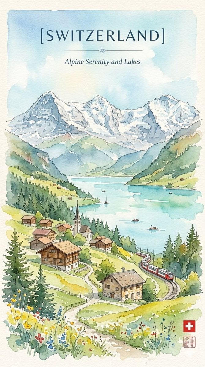 Watercolor Alpine Travel Poster
