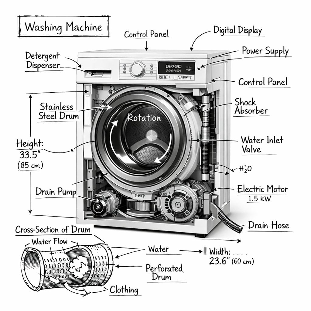 Technical Washing Machine Infographic