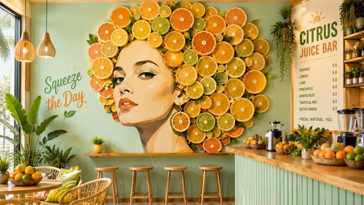 Artistic Café Mural Interior