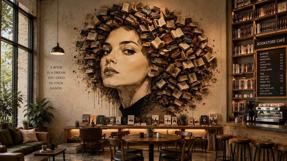 Artistic Café Mural Interior